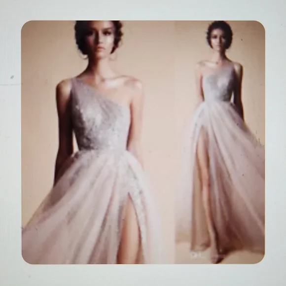 🎉HP🎉NWT Custom Pink/silver sequin tulle slit one-shoulder evening gown 10-12